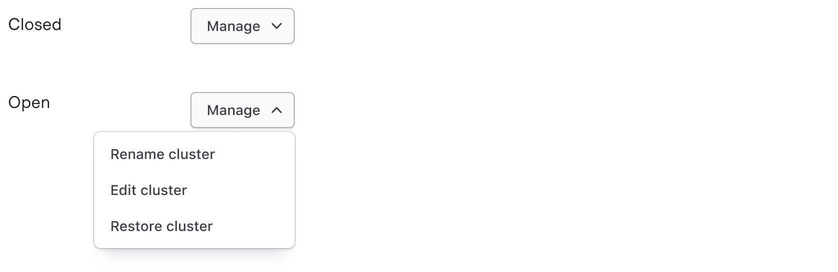 Example of open and closed dropdowns